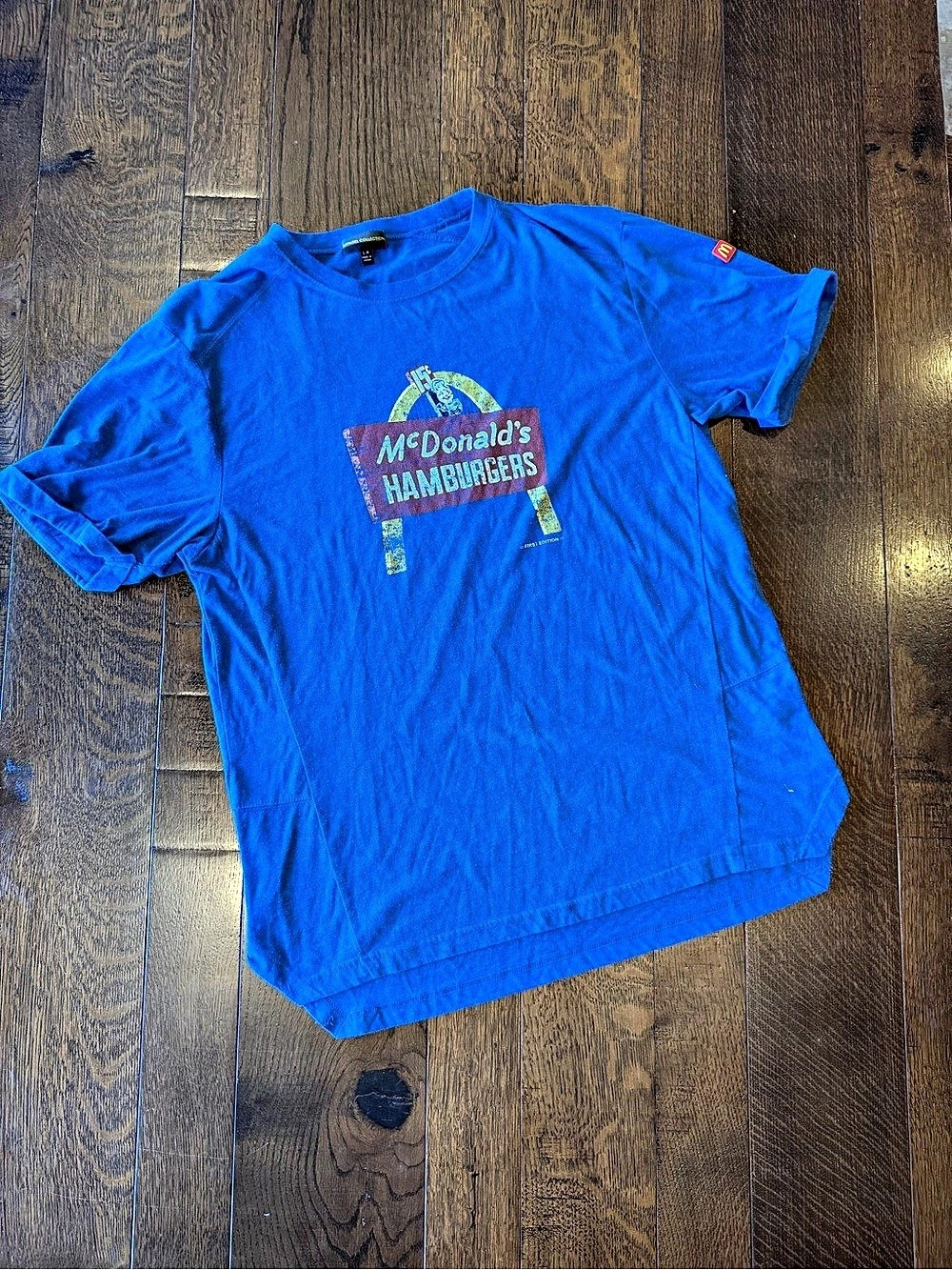 McDonald's Hamburgers First Edition Graphic T-Shirt Tee Blue Large